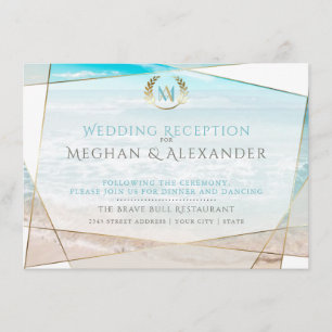 Cartão De Informações Recepção de casamento   Praia do Monograma Moderno