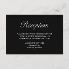 Cartão De Informações Recepção de casamento Preta Formal de Script Elega