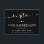 Cartão De Informações Recepção de casamento Preta Monograma de Script El<br><div class="desc">Placa de Recepção de casamento Preta de Script com Letra Mínima Simples e Elegante. Apresentando o nome do casal com um motivo cardíaco de amor.</div>