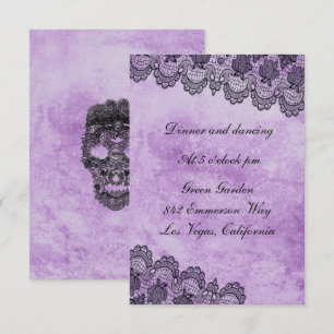 Cartão De Informações Recepção de Casamento Purple Gothic Black Lace