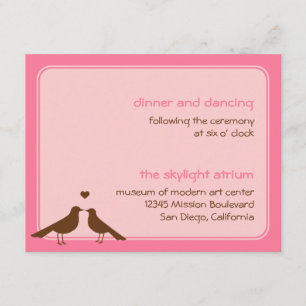 Cartão De Informações Recepção de casamento rosa de aves amantes contemp