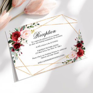 Cartão De Informações Recepção de casamento Rosa e Borgonha