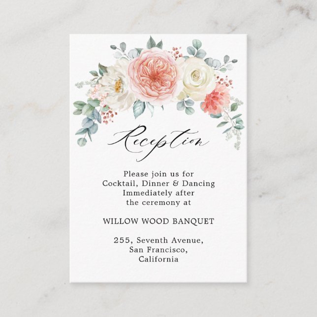 Cartão De Informações Recepção de casamento Rosa Pêssego do Pêssego do V (Frente)