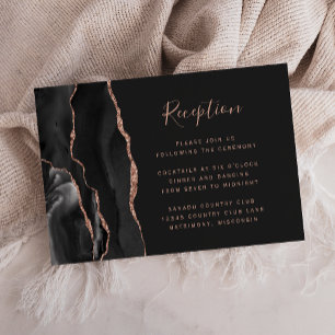 Cartão De Informações Recepção de casamento Rosa preto-chic Dourada escu