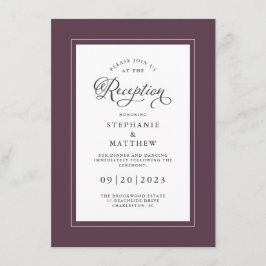 Cartão De Informações Recepção de Casamento Roxo Elegante com Bordas Chi