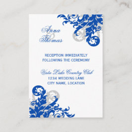 Cartão De Informações Recepção de Casamento Royal Blue com Flores de Pra