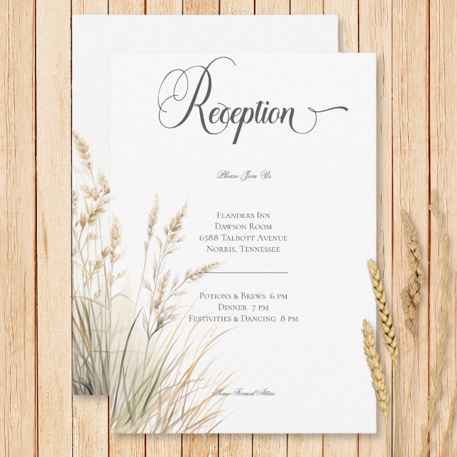 Cartão De Informações Recepção de casamento Russo Boho Seco Tan Grass (Rustic Boho Dried Tan Grass Wedding Reception Enclosure Card)