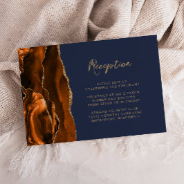 Cartão De Informações Recepção de Casamento Rust Gold Ágata Azul Marinho