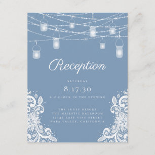 Cartão De Informações Recepção de casamento Rustic Dusty Blue Lights