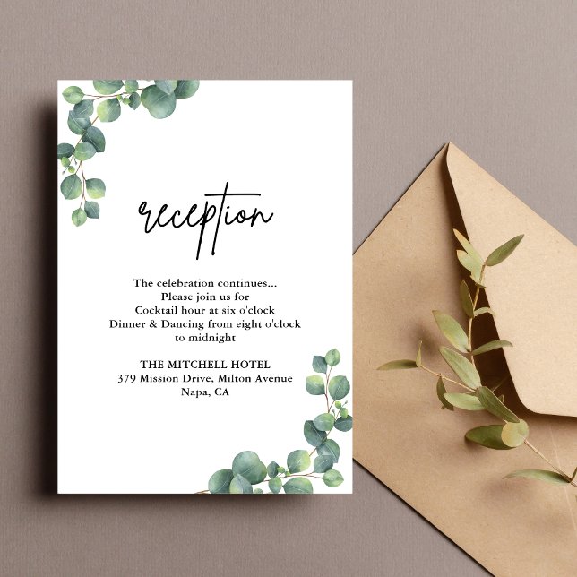 Cartão De Informações Recepção de casamento Rustic Eucalyptus Greenery (Criador carregado)