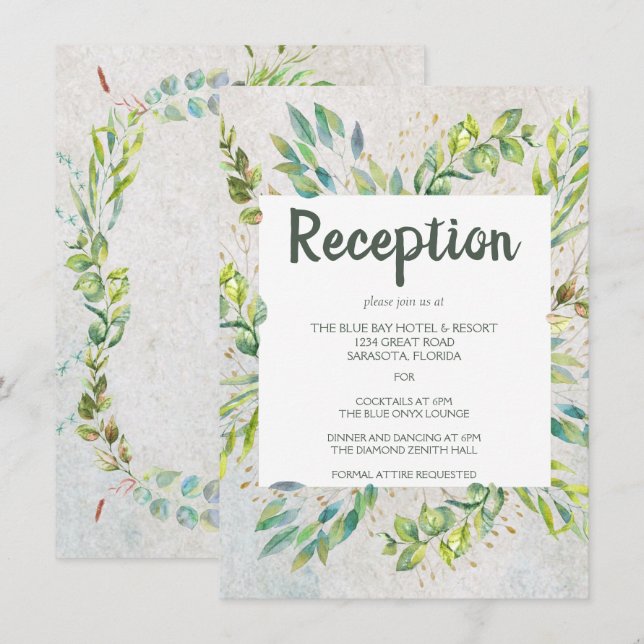 Cartão De Informações Recepção de casamento Rustic Greenery Eucalyptus (Frente/Verso)