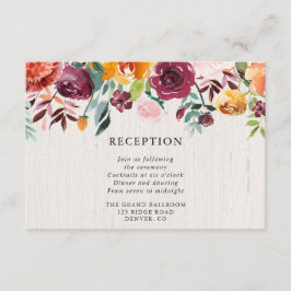 Cartão De Informações Recepção de casamento rústica floral de aquarelas