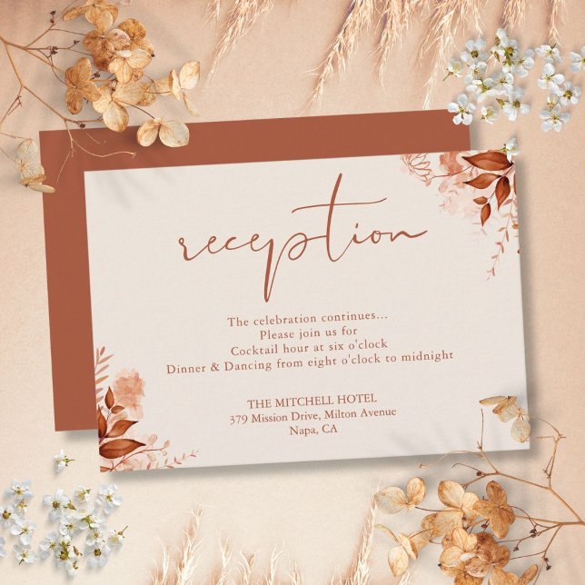 Cartão De Informações Recepção de Casamento Rústico de Outono em Terraco (Autumn Fall Terracotta Rustic Wedding Reception Enclosure Card)