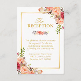 Cartão De Informações Recepção de Casamento Rústico Dourado Laranja Flor