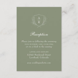 Cartão De Informações Recepção de Casamento Sage Modern Simple Leaves Cr