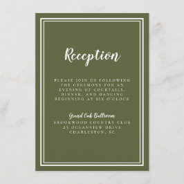 Cartão De Informações Recepção de Casamento Simples Azeitona Branco Clás