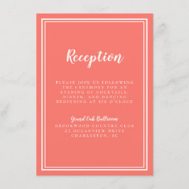 Cartão De Informações Recepção de casamento simples - Coral e quadro bra