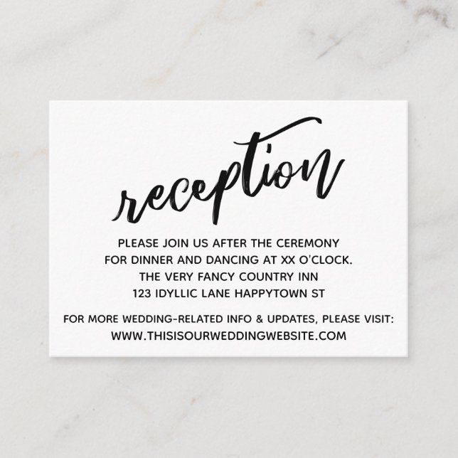 Cartão De Informações Recepção de casamento Simples de Manuscrito Casual (Frente)