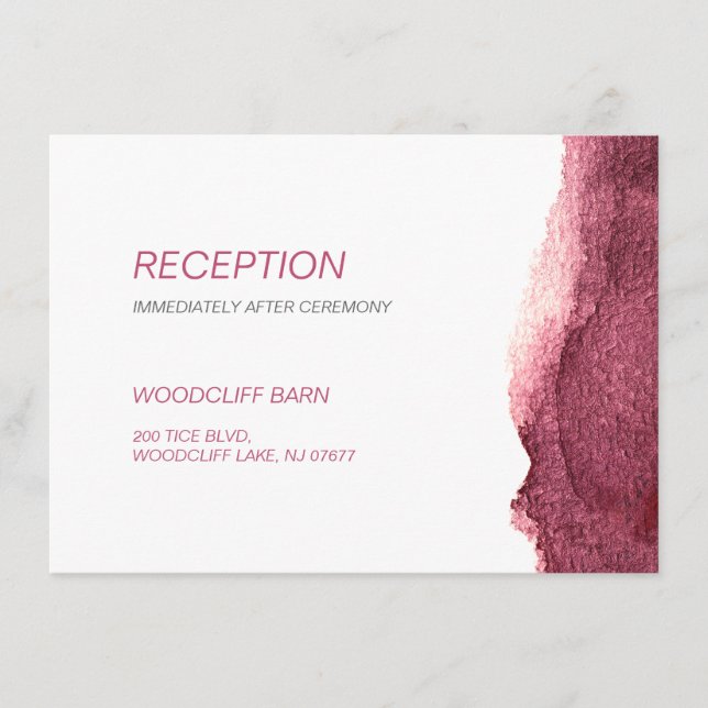 Cartão De Informações Recepção de casamento simples pintada de marsala (Frente)