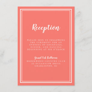 Cartão De Informações Recepção de Casamento Simples Quadro Coral e Branc