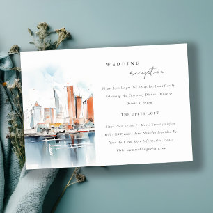 Cartão De Informações Recepção de casamento Skyline Watercolor de Miami 