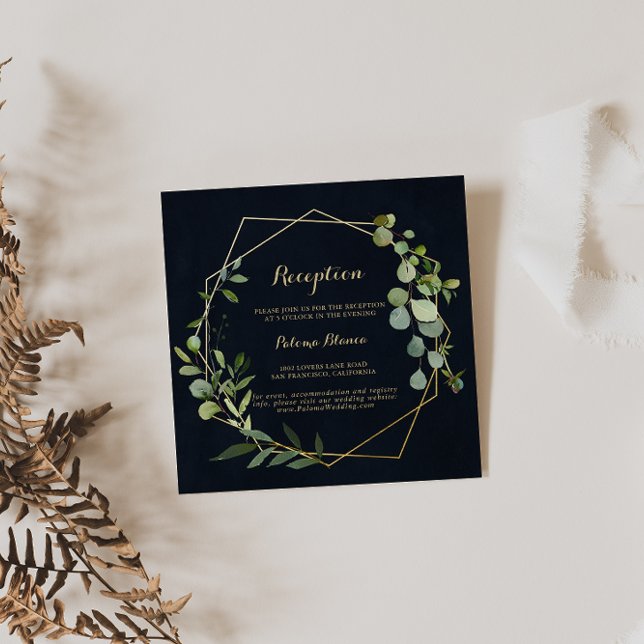 Cartão De Informações Recepção de casamento Verde Azul Dourada Geométric (Criador carregado)