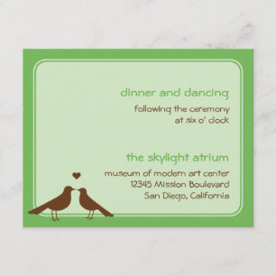 Cartão De Informações Recepção de casamento verde de aves amantes contem