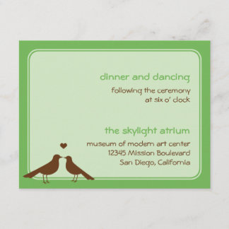 Cartão De Informações Recepção de casamento verde de aves amantes contem