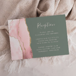 Cartão De Informações Recepção de casamento Verde do Sage Dourado Cor-de