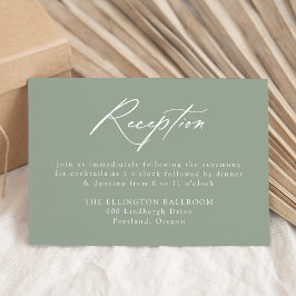 Cartão De Informações Recepção de casamento Verde Elegante de Caligrafia