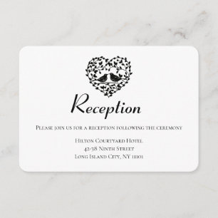 Cartão De Informações Recepção de Noivado Preto Casais de Pássaros Flora