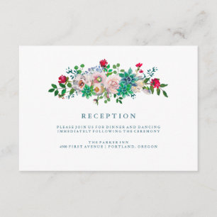 Cartão De Informações Recepção de Suculentas e Flores em Aquarela Verde