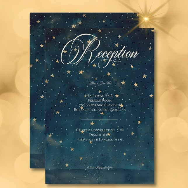 Cartão De Informações Recepção do Crescente da Meia-Noite Celestial Azul (Celestial Midnight Blue Crescent Moon Reception Enclosure Card)