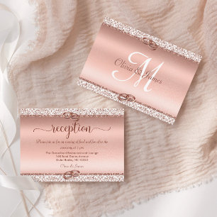 Cartão De Informações Recepção Elegante de Casamento Damask rosa Dourado