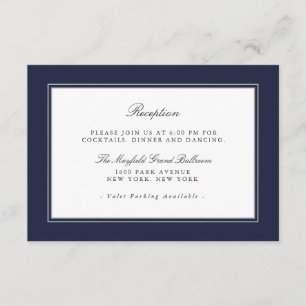 Cartão De Informações Recepção Elegante Elegante Clássica marinho Azul