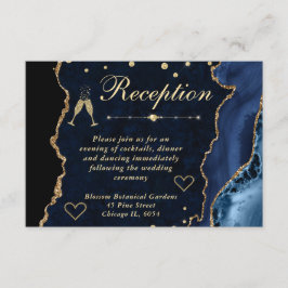 Cartão De Informações Recepção em Ágata Brilhante Falsa Azul e Dourado