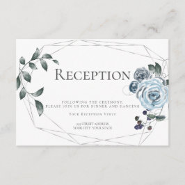 Cartão De Informações Recepção | Floral Azul Poeirento Prateado Aquarela