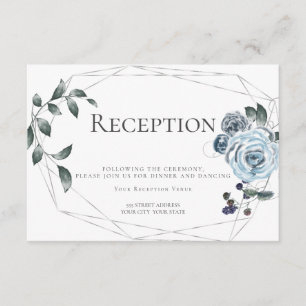 Cartão De Informações Recepção Floral Azul Poeirento Prateado Aquarela