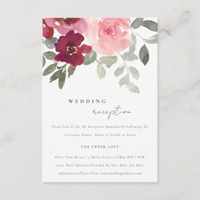 CARTÃO DE INFORMAÇÕES RECEPÇÃO FLORAL DE ROSA DE BURGUNDY BLUSH BLUSH CH (Frente)