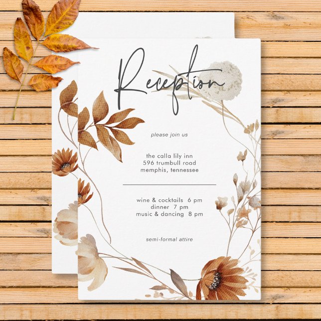 Cartão De Informações Recepção Flórida De Quebra Delicada Rústica (Rustic Delicate Fall Floral Wreath Reception Enclosure Card)
