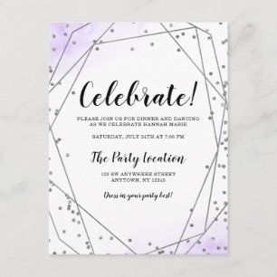 Cartão De Informações Recepção Geométrica Da Lente De Prata Roxa