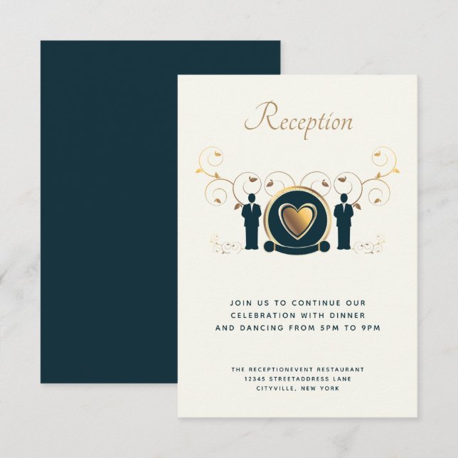 Cartão De Informações Recepção LGBTQ Azul Azul de Casamento Masculino de (Frente/Verso)