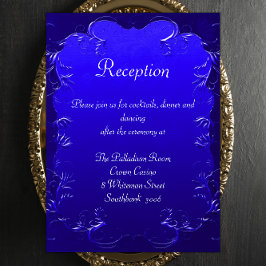 Cartão De Informações Recepção Real de Casamento Elegante Azul