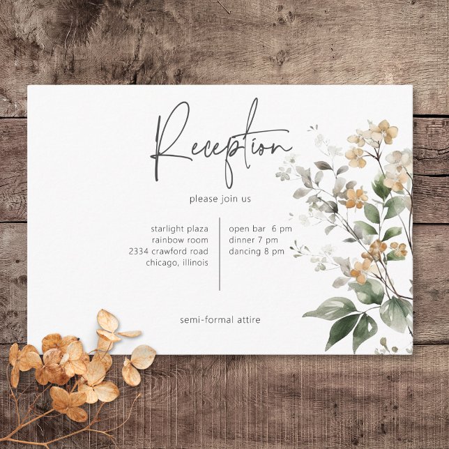 Cartão De Informações Recepção Rústica De Flores Selvagens De Tan Queda (Rustic Delicate Tan Fall Wildflowers Wedding Reception Card)