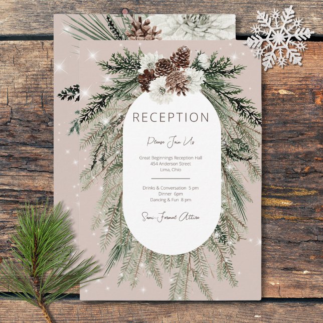 Cartão De Informações Recepção Rústica De Inverno De Tan Pine De Inverno (Rustic Tan Pine Winter Sparkle Reception Enclosure Card)