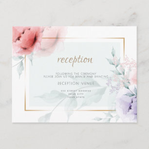 Cartão De Informações RECEPÇÃO Trendy Coral & Lilac Aquarelle Peonies
