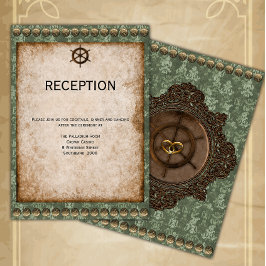 Cartão De Informações Recepção Vitoriana Steampunk Verde e Dourado