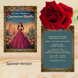 Cartão De Informações Recepción Vintage Quinceañera Vestido Rojo