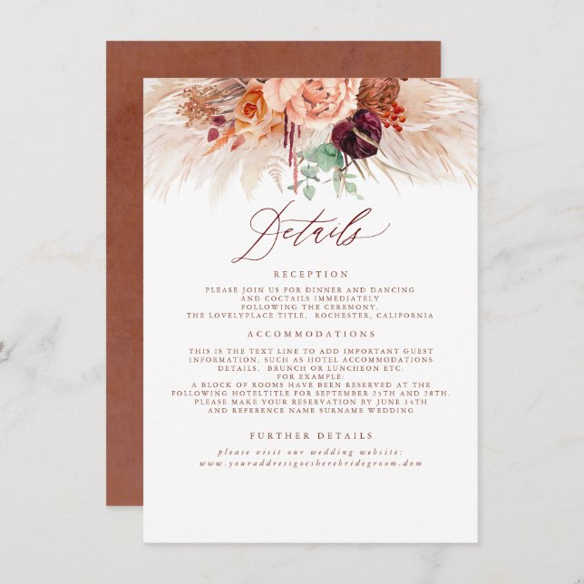 Cartão De Informações Receptáculo de Detalhes do Casamento de Terracotta (Frente/Verso)