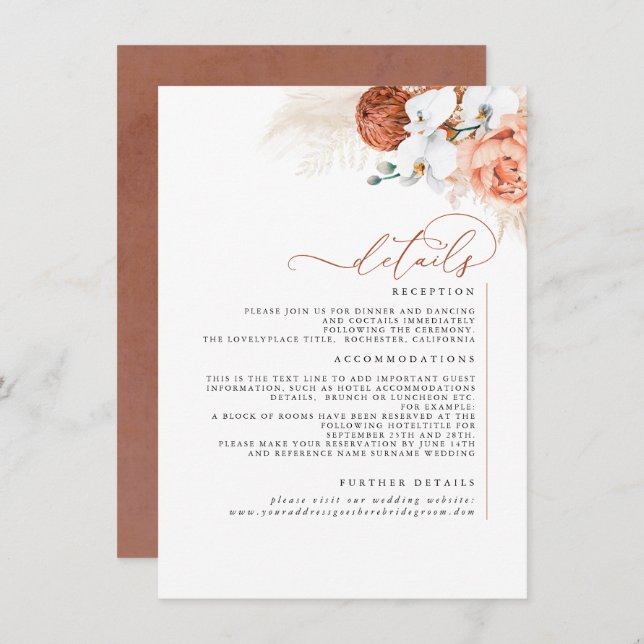 Cartão De Informações Receptáculo de Detalhes do Casamento de Terracotta (Frente/Verso)